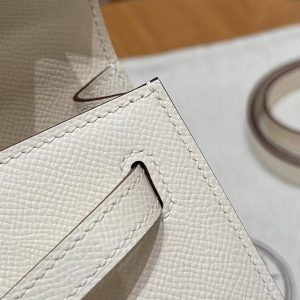 Hermes Kelly 25 Bag Handmade In Epsom Calfskin Leather Silver Hardware i2 Nata - Image 10