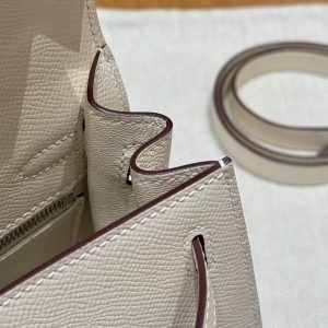 Hermes Kelly 25 Bag Handmade In Epsom Calfskin Leather Silver Hardware i2 Nata - Image 9