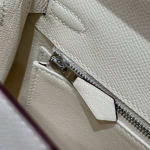 Hermes Kelly 25 Bag Handmade In Epsom Calfskin Leather Silver Hardware i2 Nata - Image 8