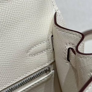 Hermes Kelly 25 Bag Handmade In Epsom Calfskin Leather Silver Hardware i2 Nata - Image 7