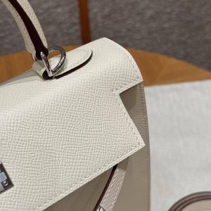 Hermes Kelly 25 Bag Handmade In Epsom Calfskin Leather Silver Hardware i2 Nata - Image 6
