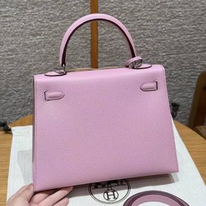 Hermes Kelly 25 Bag Handmade In Epsom Calfskin Leather From France Silver Hardware x9 Mauve Sylvestre - Image 2