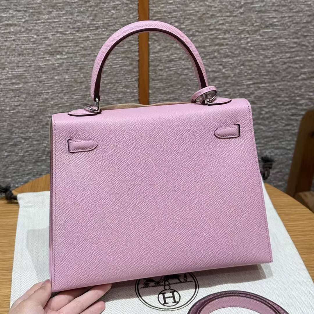 Hermes Kelly 25 Bag Handmade In Epsom Calfskin Leather From France Silver Hardware x9 Mauve Sylvestre - Image 2