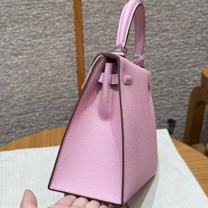 Hermes Kelly 25 Bag Handmade In Epsom Calfskin Leather From France Silver Hardware x9 Mauve Sylvestre - Image 24