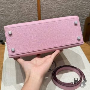 Hermes Kelly 25 Bag Handmade In Epsom Calfskin Leather From France Silver Hardware x9 Mauve Sylvestre - Image 22