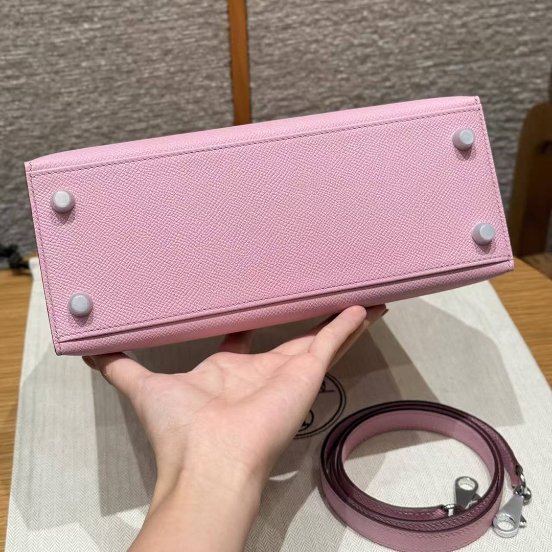 Hermes Kelly 25 Bag Handmade In Epsom Calfskin Leather From France Silver Hardware x9 Mauve Sylvestre - Image 22