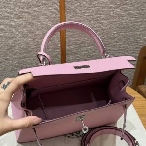 Hermes Kelly 25 Bag Handmade In Epsom Calfskin Leather From France Silver Hardware x9 Mauve Sylvestre - Image 21