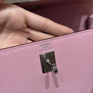 Hermes Kelly 25 Bag Handmade In Epsom Calfskin Leather From France Silver Hardware x9 Mauve Sylvestre - Image 19