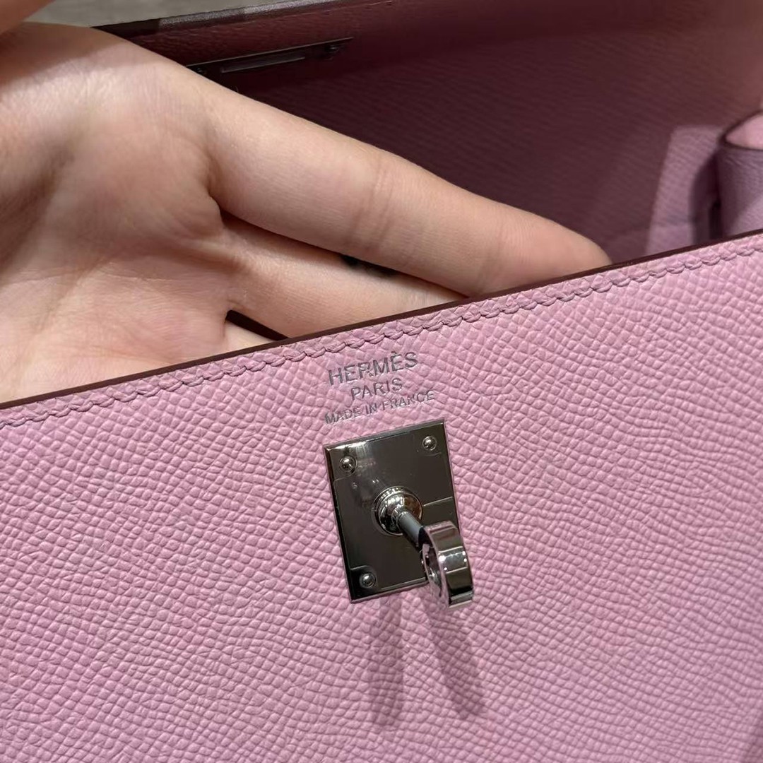 Hermes Kelly 25 Bag Handmade In Epsom Calfskin Leather From France Silver Hardware x9 Mauve Sylvestre - Image 19