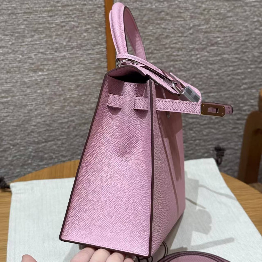 Hermes Kelly 25 Bag Handmade In Epsom Calfskin Leather From France Silver Hardware x9 Mauve Sylvestre - Image 17