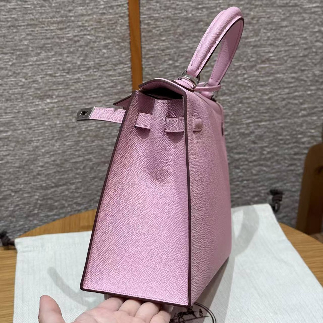 Hermes Kelly 25 Bag Handmade In Epsom Calfskin Leather From France Silver Hardware x9 Mauve Sylvestre - Image 16