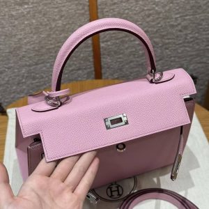 Hermes Kelly 25 Bag Handmade In Epsom Calfskin Leather From France Silver Hardware x9 Mauve Sylvestre - Image 15