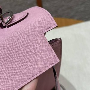 Hermes Kelly 25 Bag Handmade In Epsom Calfskin Leather From France Silver Hardware x9 Mauve Sylvestre - Image 14