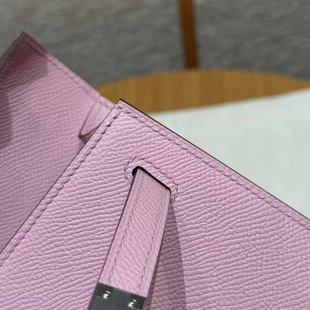 Hermes Kelly 25 Bag Handmade In Epsom Calfskin Leather From France Silver Hardware x9 Mauve Sylvestre - Image 13