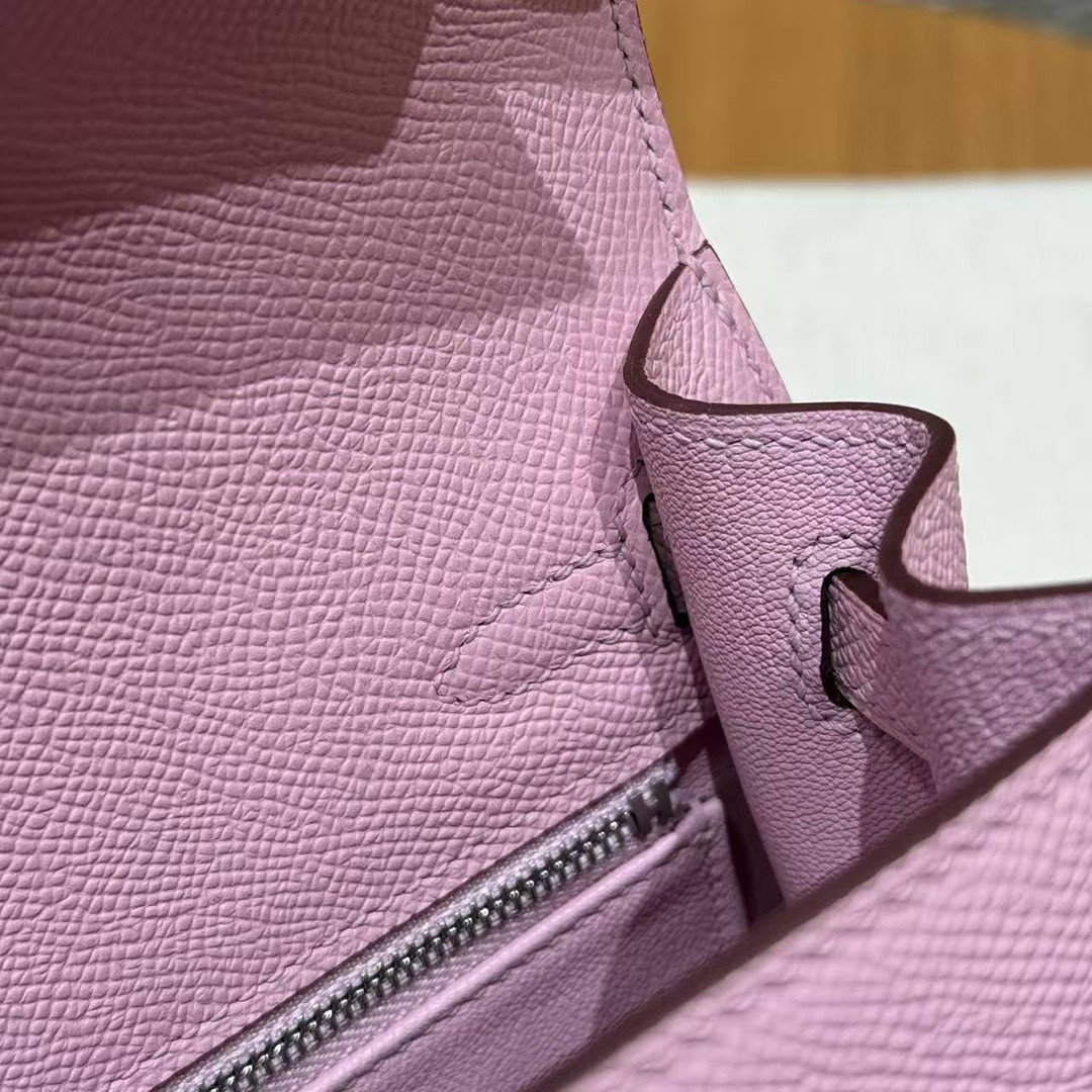 Hermes Kelly 25 Bag Handmade In Epsom Calfskin Leather From France Silver Hardware x9 Mauve Sylvestre - Image 12