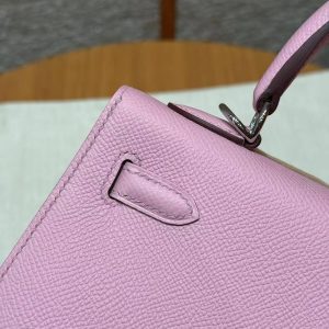 Hermes Kelly 25 Bag Handmade In Epsom Calfskin Leather From France Silver Hardware x9 Mauve Sylvestre - Image 8