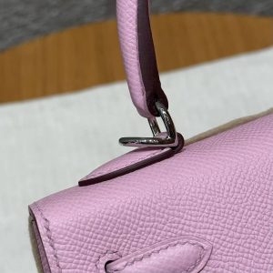 Hermes Kelly 25 Bag Handmade In Epsom Calfskin Leather From France Silver Hardware x9 Mauve Sylvestre - Image 7