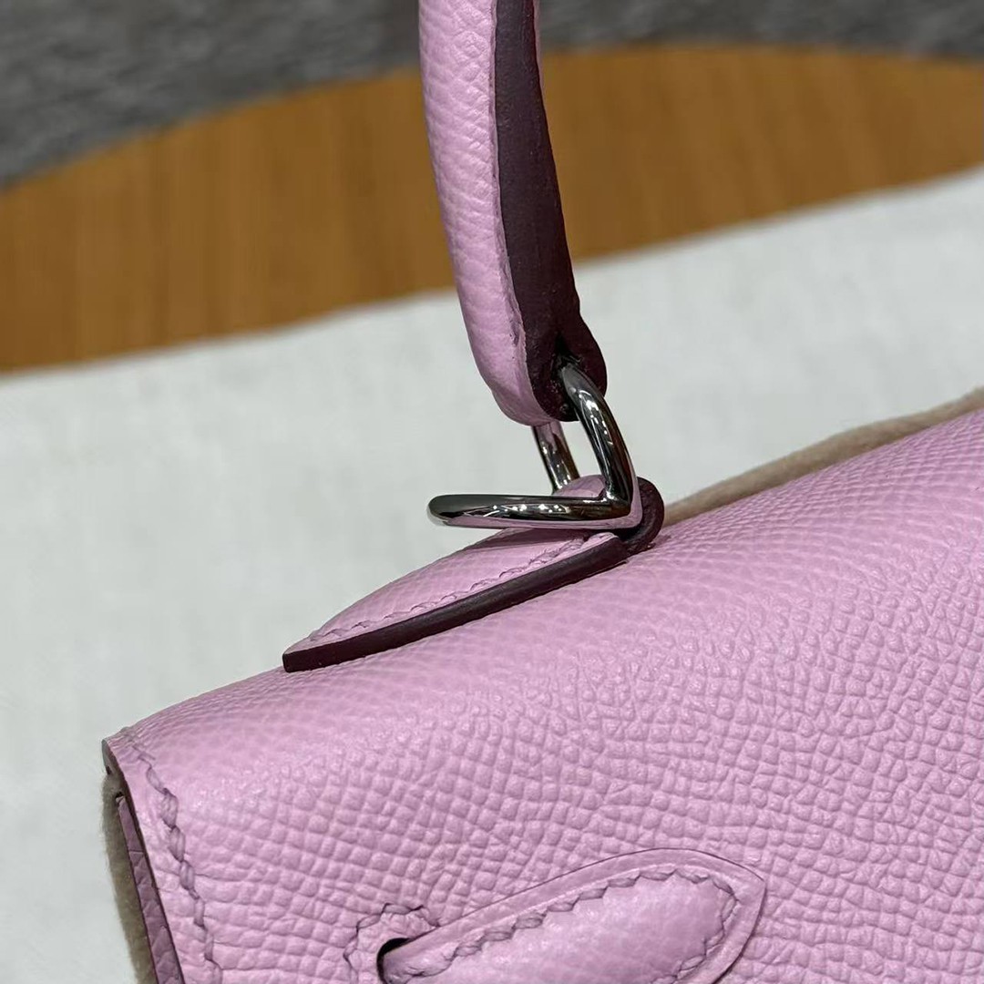 Hermes Kelly 25 Bag Handmade In Epsom Calfskin Leather From France Silver Hardware x9 Mauve Sylvestre - Image 7