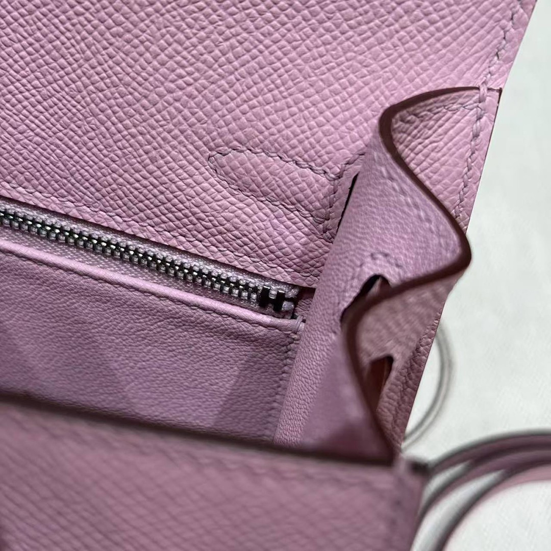 Hermes Kelly 25 Bag Handmade In Epsom Calfskin Leather From France Silver Hardware x9 Mauve Sylvestre - Image 6