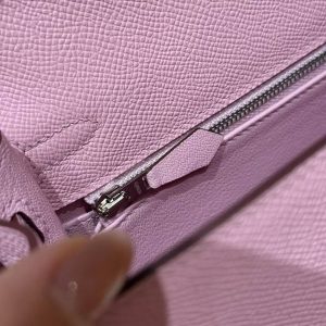 Hermes Kelly 25 Bag Handmade In Epsom Calfskin Leather From France Silver Hardware x9 Mauve Sylvestre - Image 5