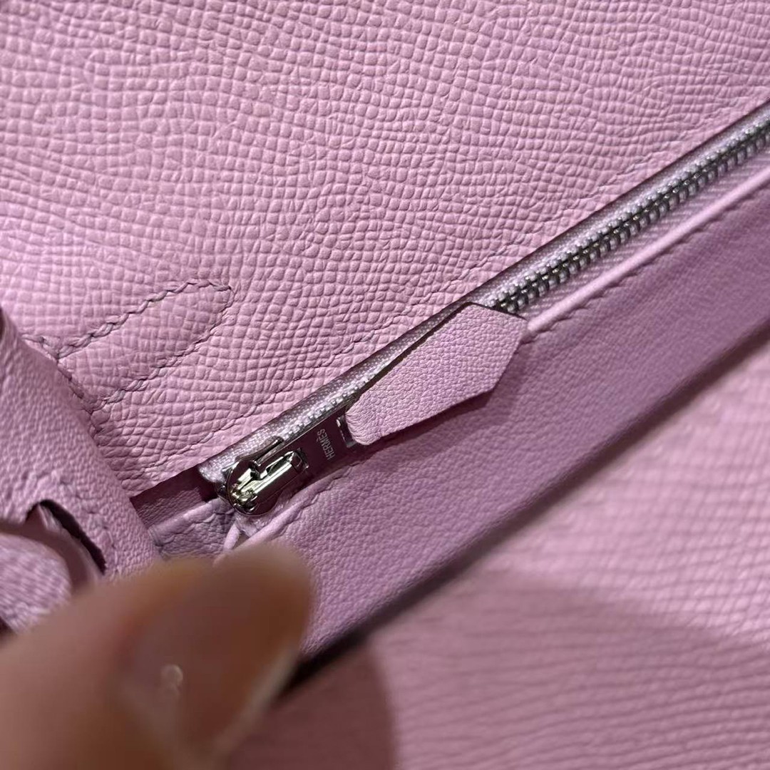Hermes Kelly 25 Bag Handmade In Epsom Calfskin Leather From France Silver Hardware x9 Mauve Sylvestre - Image 5