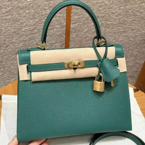 Hermes Kelly 25 Bag Handmade In Epsom Calfskin Leather Gold Hardware z6 Makachite
