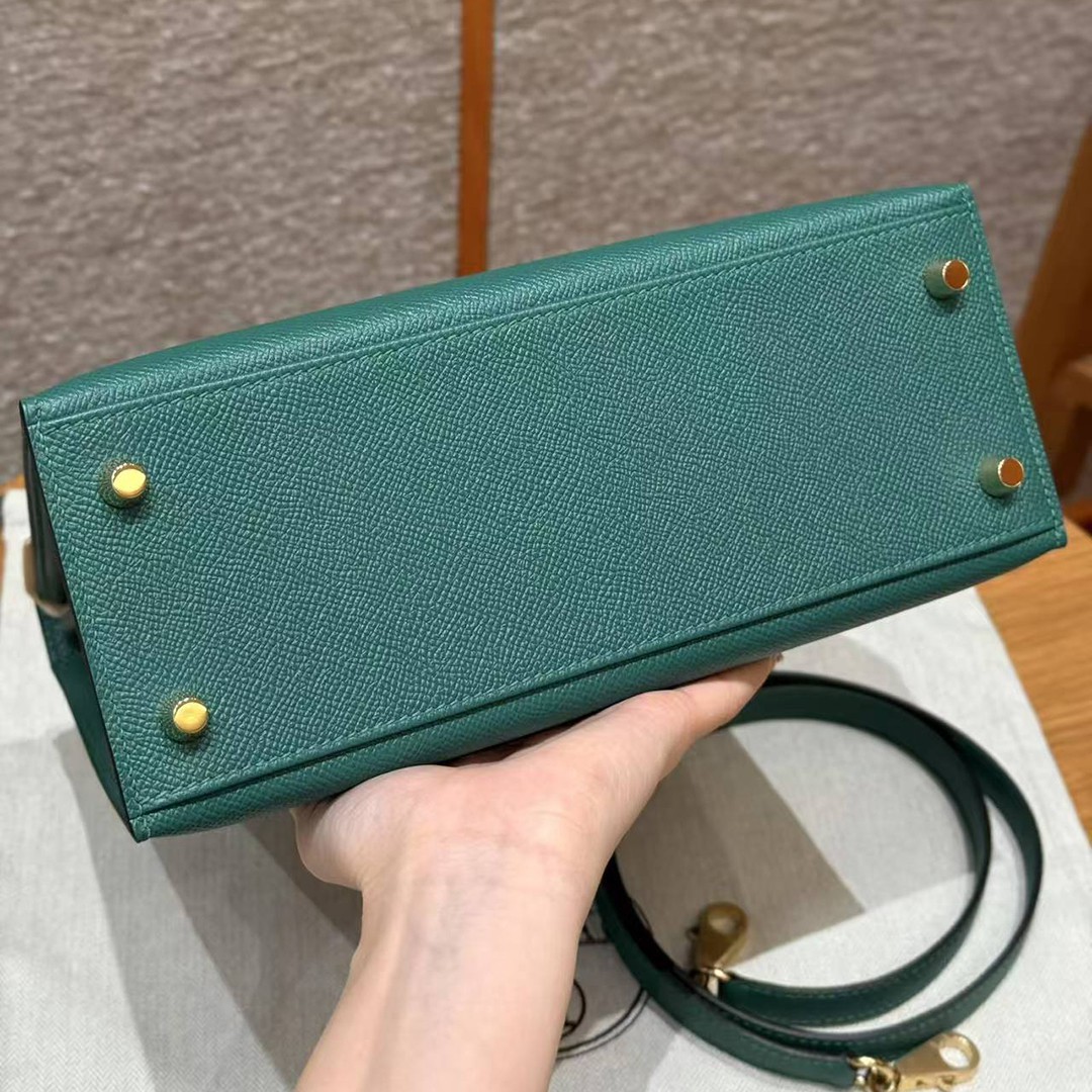Hermes Kelly 25 Bag Handmade In Epsom Calfskin Leather Gold Hardware z6 Makachite - Image 16
