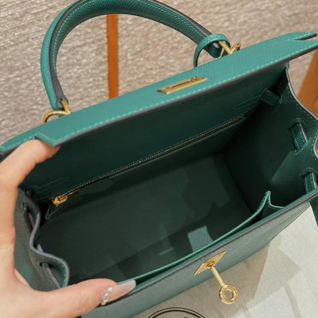 Hermes Kelly 25 Bag Handmade In Epsom Calfskin Leather Gold Hardware z6 Makachite - Image 15