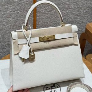 Hermes Kelly 28 Bag Handmade In Epsom Calfskin Leather Gold Hardware 10 Craie