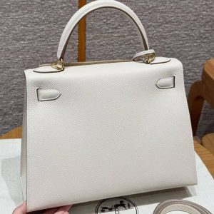 Hermes Kelly 28 Bag Handmade In Epsom Calfskin Leather Gold Hardware 10 Craie - Image 2