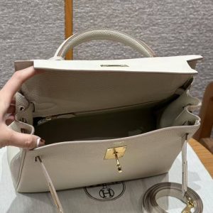 Hermes Kelly 28 Bag Handmade In Togo Calfskin Leather Gold Hardware 10 Craie - Image 14