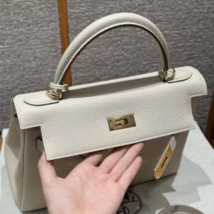 Hermes Kelly 28 Bag Handmade In Togo Calfskin Leather Gold Hardware 10 Craie - Image 11