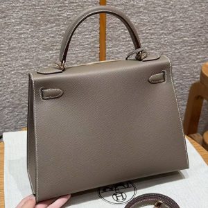 Hermes Kelly 28 Bag Handmade In Epsom Calfskin Leather Rose Gold Hardware 18 Etoupe - Image 2