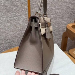 Hermes Kelly 28 Bag Handmade In Epsom Calfskin Leather Rose Gold Hardware 18 Etoupe - Image 27
