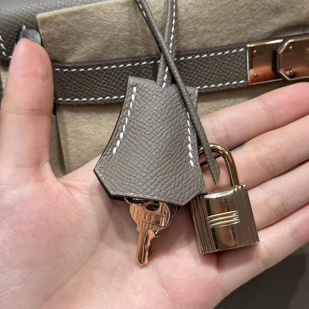 Hermes Kelly 28 Bag Handmade In Epsom Calfskin Leather Rose Gold Hardware 18 Etoupe - Image 26