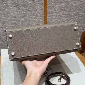 Hermes Kelly 28 Bag Handmade In Epsom Calfskin Leather Rose Gold Hardware 18 Etoupe - Image 23