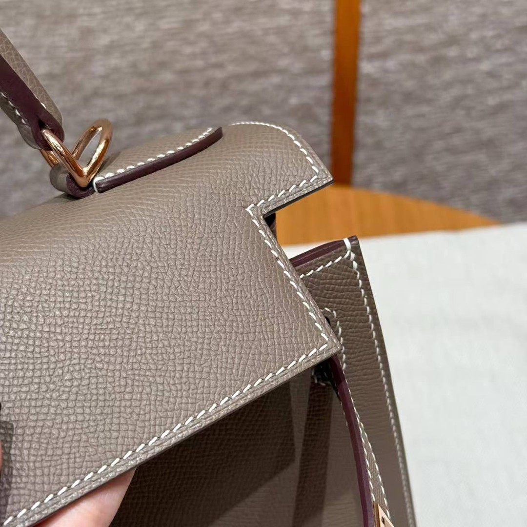 Hermes Kelly 28 Bag Handmade In Epsom Calfskin Leather Rose Gold Hardware 18 Etoupe - Image 21