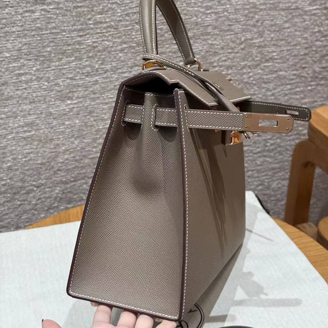 Hermes Kelly 28 Bag Handmade In Epsom Calfskin Leather Rose Gold Hardware 18 Etoupe - Image 18