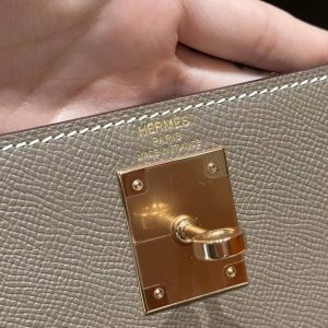 Hermes Kelly 28 Bag Handmade In Epsom Calfskin Leather Rose Gold Hardware 18 Etoupe - Image 16