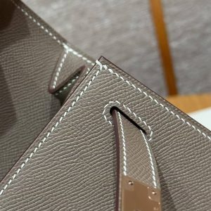 Hermes Kelly 28 Bag Handmade In Epsom Calfskin Leather Rose Gold Hardware 18 Etoupe - Image 15