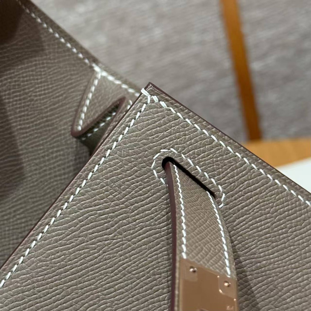 Hermes Kelly 28 Bag Handmade In Epsom Calfskin Leather Rose Gold Hardware 18 Etoupe - Image 15
