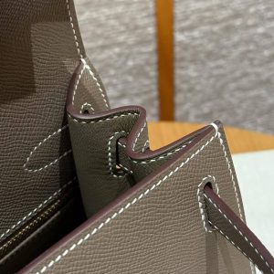 Hermes Kelly 28 Bag Handmade In Epsom Calfskin Leather Rose Gold Hardware 18 Etoupe - Image 14
