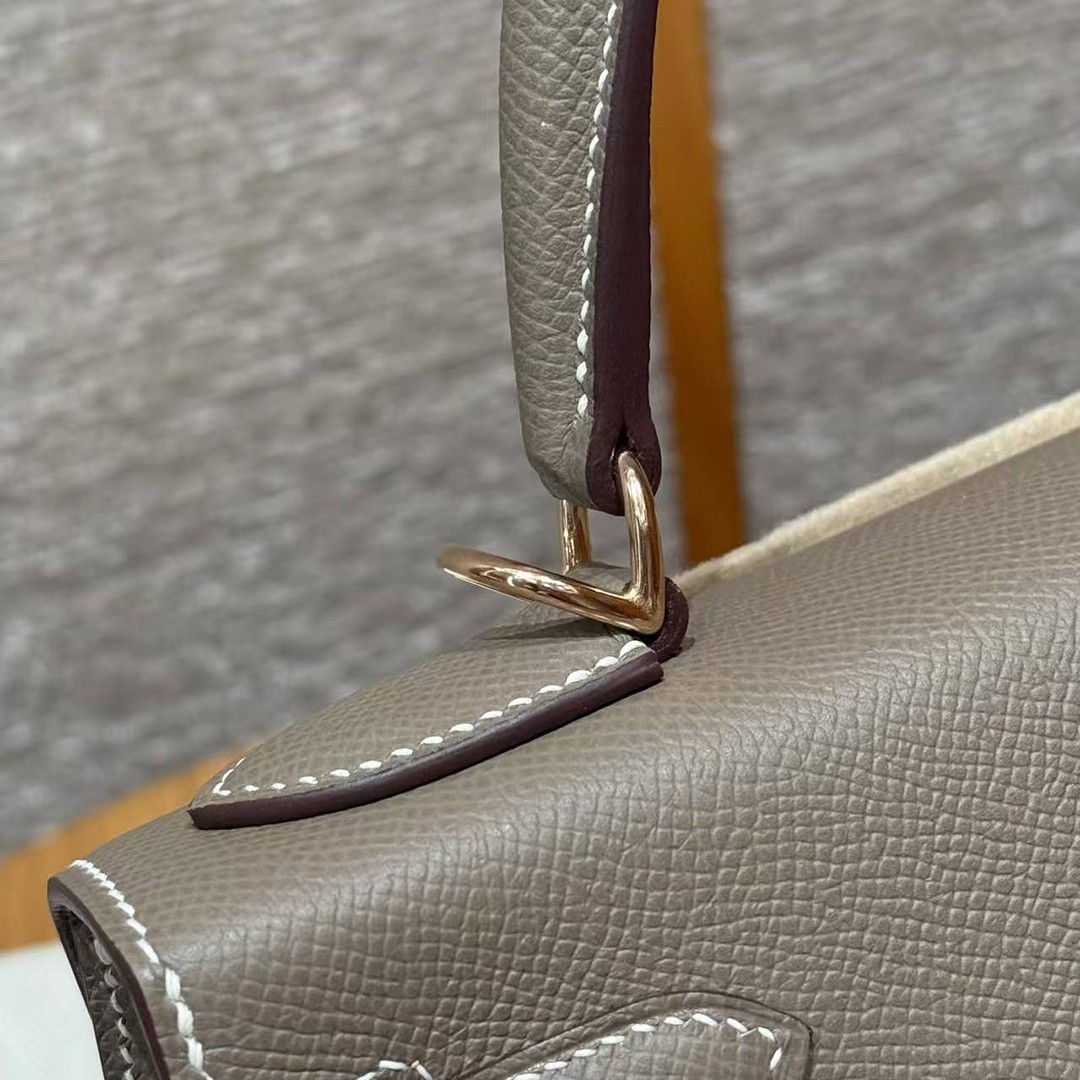 Hermes Kelly 28 Bag Handmade In Epsom Calfskin Leather Rose Gold Hardware 18 Etoupe - Image 11