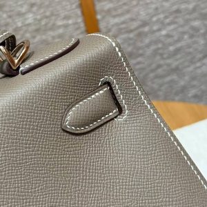 Hermes Kelly 28 Bag Handmade In Epsom Calfskin Leather Rose Gold Hardware 18 Etoupe - Image 9