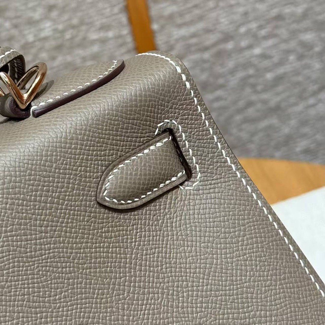 Hermes Kelly 28 Bag Handmade In Epsom Calfskin Leather Rose Gold Hardware 18 Etoupe - Image 9