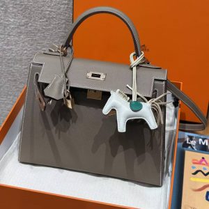 Hermes Kelly 28 Bag Handmade In Epsom Calfskin Leather Rose Gold Hardware 18 Etoupe - Image 4