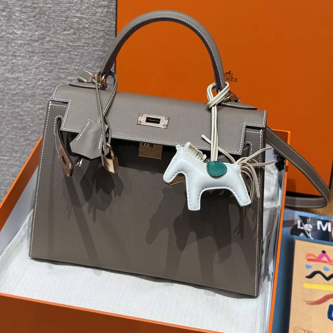 Hermes Kelly 28 Bag Handmade In Epsom Calfskin Leather Rose Gold Hardware 18 Etoupe - Image 4