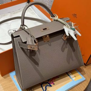 Hermes Kelly 28 Bag Handmade In Epsom Calfskin Leather Rose Gold Hardware 18 Etoupe - Image 3
