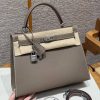 Hermes Kelly 28 Bag Handmade In Epsom Calfskin Leather Silver Hardware 18 Etoupe