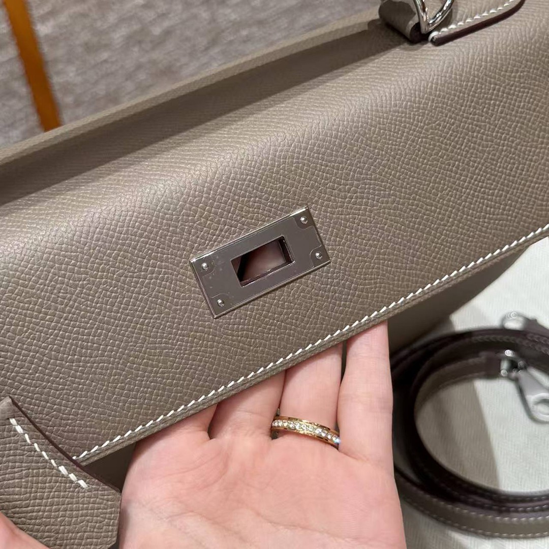 Hermes Kelly 28 Bag Handmade In Epsom Calfskin Leather Silver Hardware 18 Etoupe - Image 21